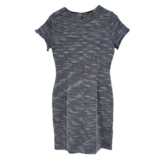 LOFT Tweed Blue Black White Fringe Sheath Career Dress Women's Size 6 NWT - Picture 8 of 12
